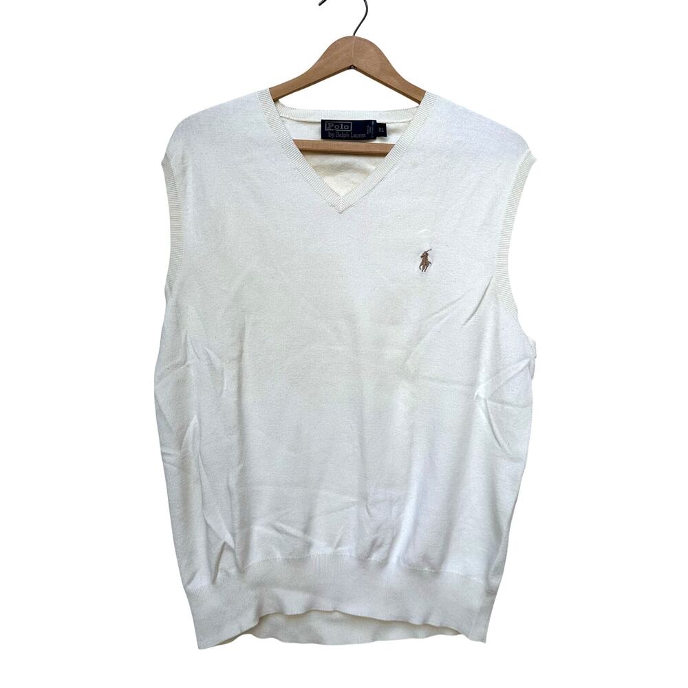 Polo Ralph Lauren Pima Cotton V-Neck Sweater Vest Cream XL